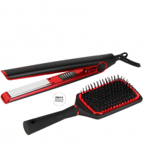 KIT CORIOLISS PLANCHA C1 DIGITAL + CEPILLO PADDLE BLACK RED