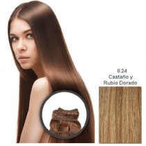 EXTENSIONES ELEGANCE CABELLO NATURAL TEJIDO LISO 55 CM. 100 G. N 8.24 CASTAO Y RUBIO DORADO