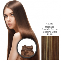 EXTENSIONES ELEGANCE CABELLO NATURAL TEJIDO LISO 55 CM. 100 G. N 4.8.613 CASTAO OSCURO, CLARO Y RUBIO